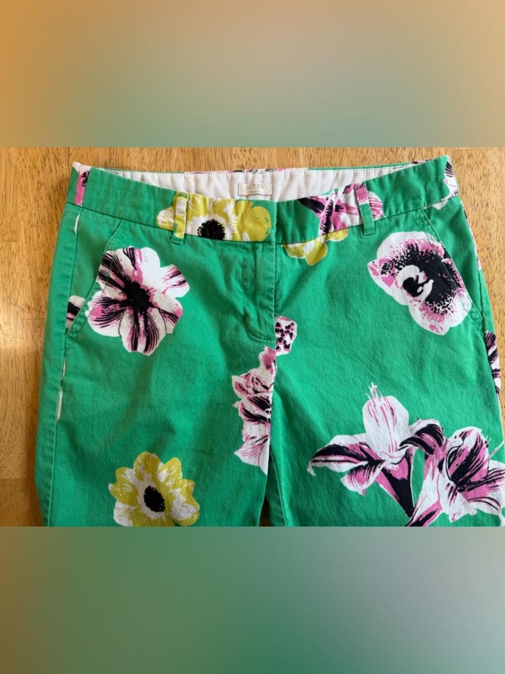 J. Crew Stretch Cropped Pants Womens Size 6 Floral Green Cotton Blend - Picture 3 of 9